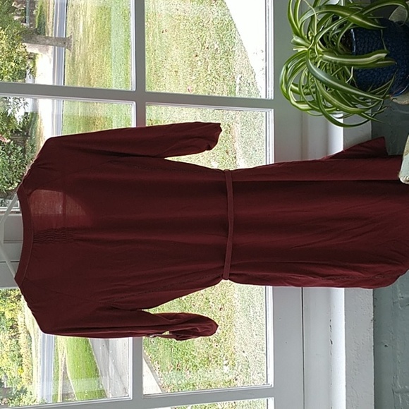Anthropologie Tiny Burgundy Maroon Embroidery Button Down Belted Dress M - Picture 12 of 12